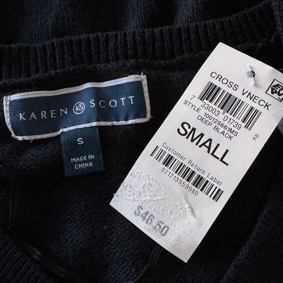 Karen Scott Small Sweater Crossover V-Neck Long Sleeve Stretch Pullover Black - Picture 5 of 7